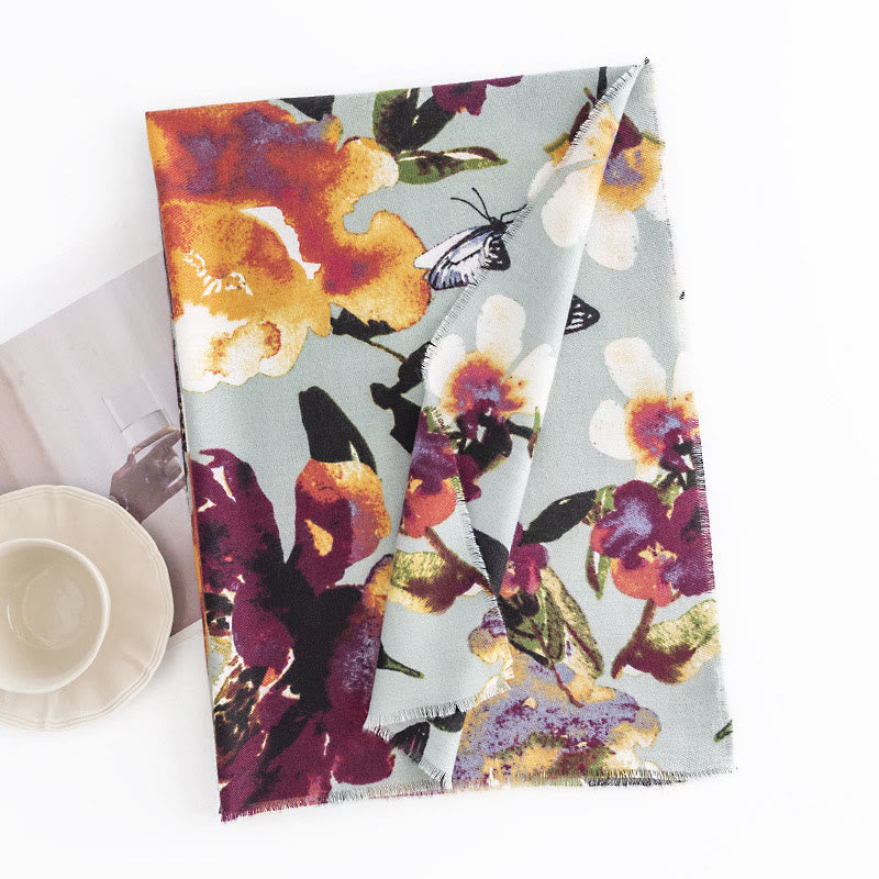 Écharpe enveloppante douce et chaude avec imprimé papillon et fleurs colorées et Buddha Stones pour l'automne et l'hiver