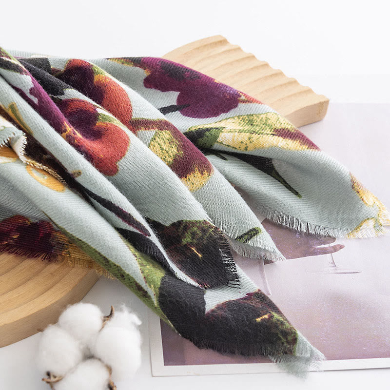 Écharpe enveloppante douce et chaude avec imprimé papillon et fleurs colorées et Buddha Stones pour l'automne et l'hiver