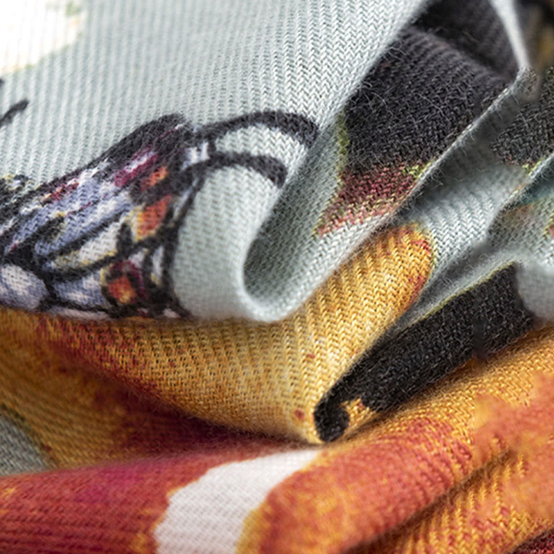 Écharpe enveloppante douce et chaude avec imprimé papillon et fleurs colorées et Buddha Stones pour l'automne et l'hiver