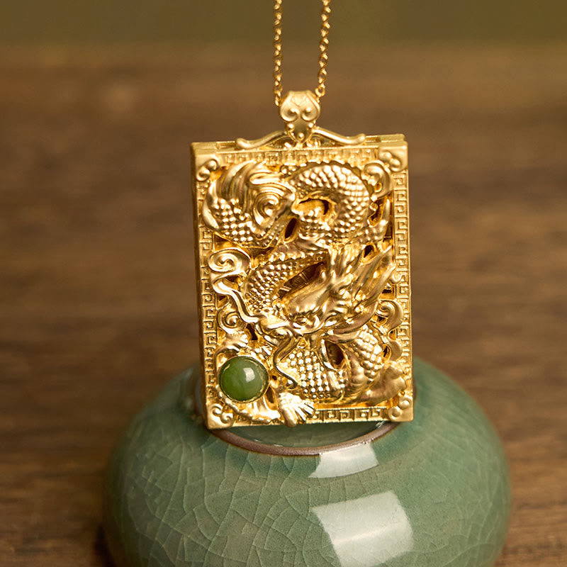 Collier pendentif en jade Hetian plaqué or avec Buddha Stones et dragon - image 2