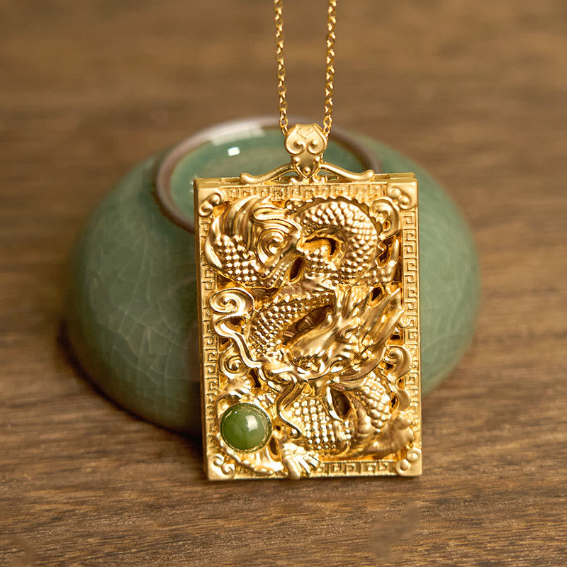 Collier pendentif en jade Hetian plaqué or avec Buddha Stones et dragon - image 3