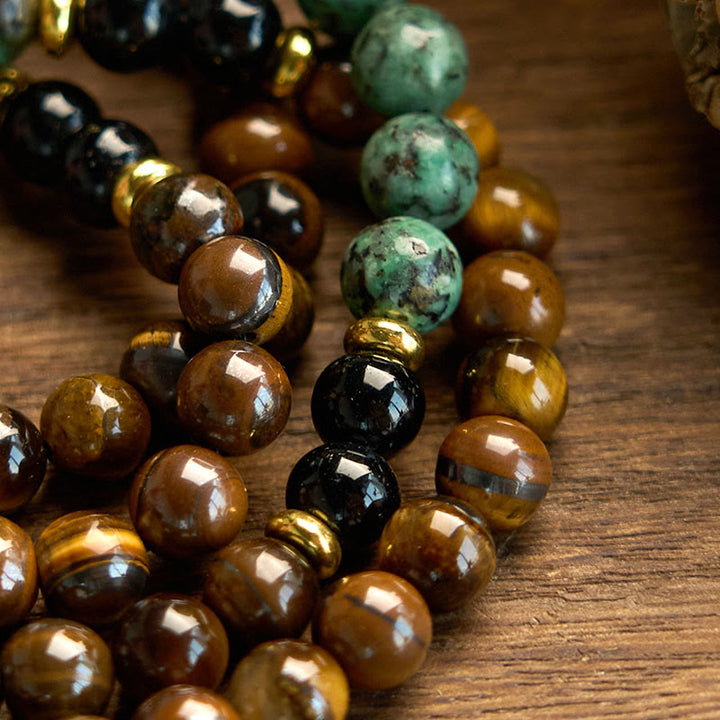Bracelet de protection à pampilles en perles turquoise œil de tigre en pierre naturelle Mala 108 Buddha Stones