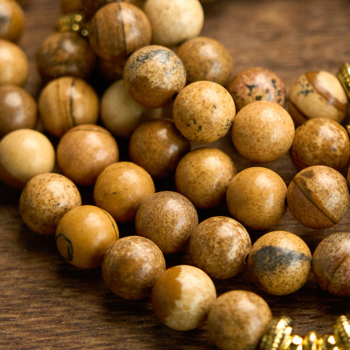 Bracelet Mala Courage Lotus en Jaspe Photo 108 Perles Buddha Stones
