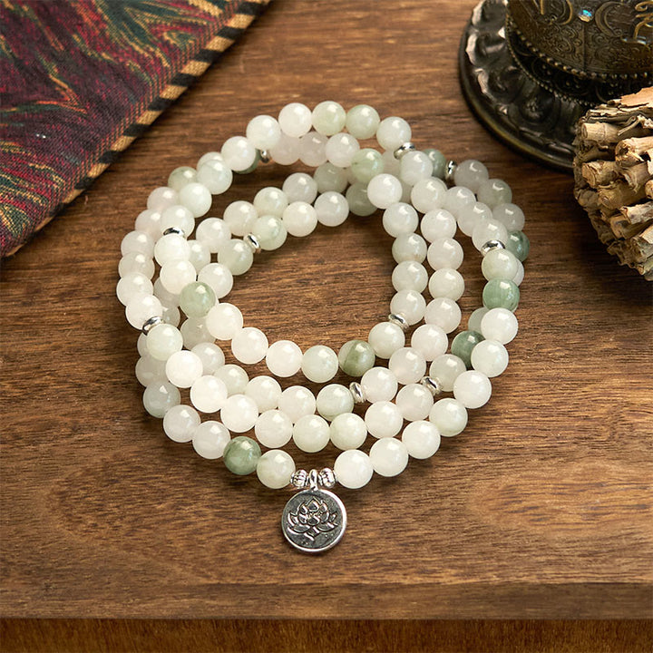 Bracelet porte-bonheur en jade naturel Tianshan avec 108 perles Mala Buddha Stones
