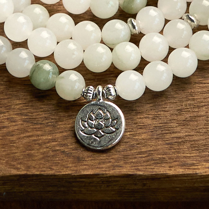 Bracelet porte-bonheur en jade naturel Tianshan avec 108 perles Mala Buddha Stones
