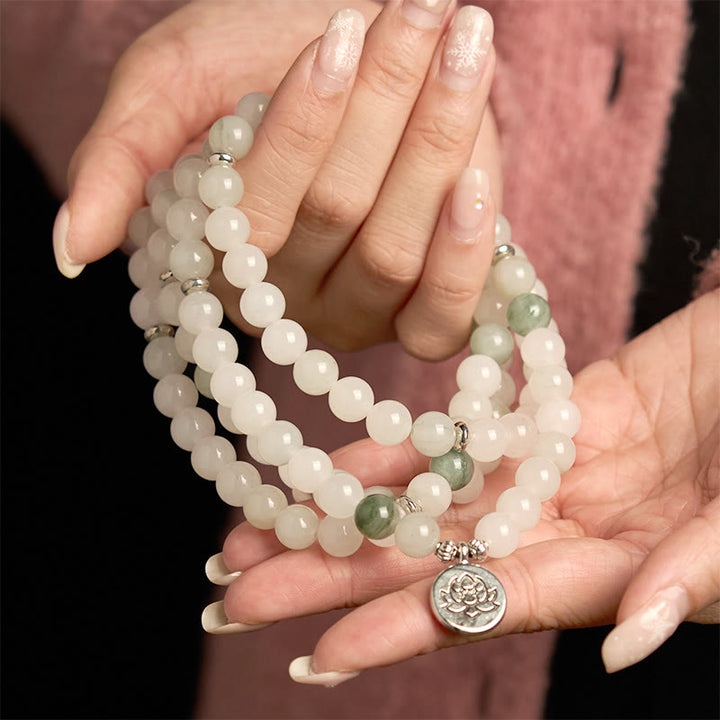 Bracelet porte-bonheur en jade naturel Tianshan avec 108 perles Mala Buddha Stones