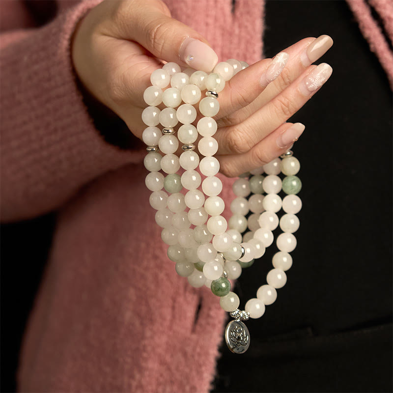 Bracelet porte-bonheur en jade naturel Tianshan avec 108 perles Mala Buddha Stones