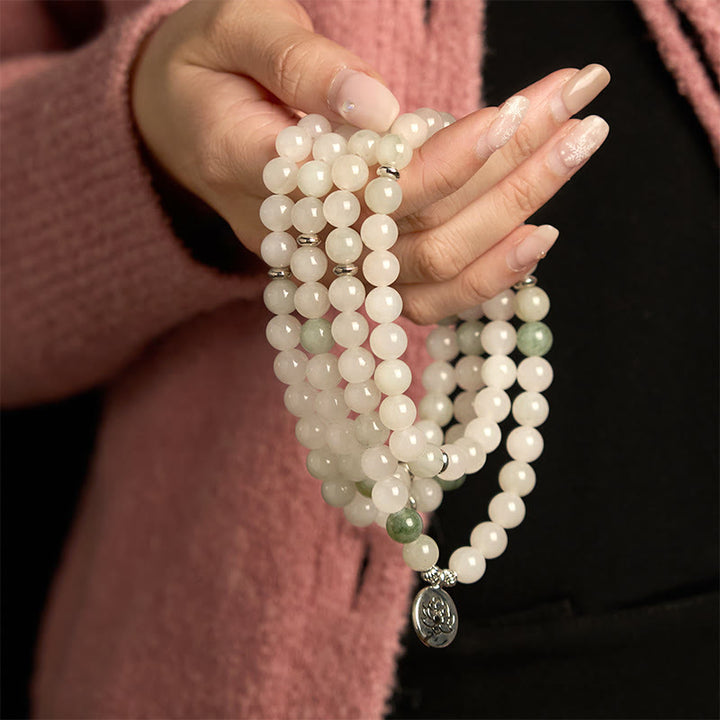 Bracelet porte-bonheur en jade naturel Tianshan avec 108 perles Mala Buddha Stones