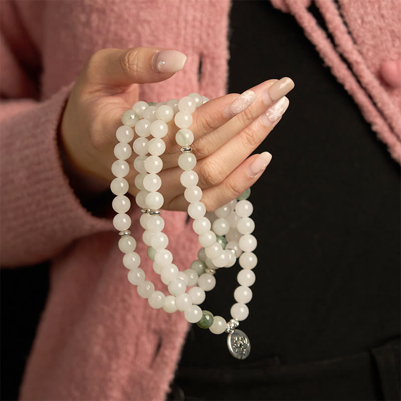 Bracelet porte-bonheur en jade naturel Tianshan avec 108 perles Mala Buddha Stones