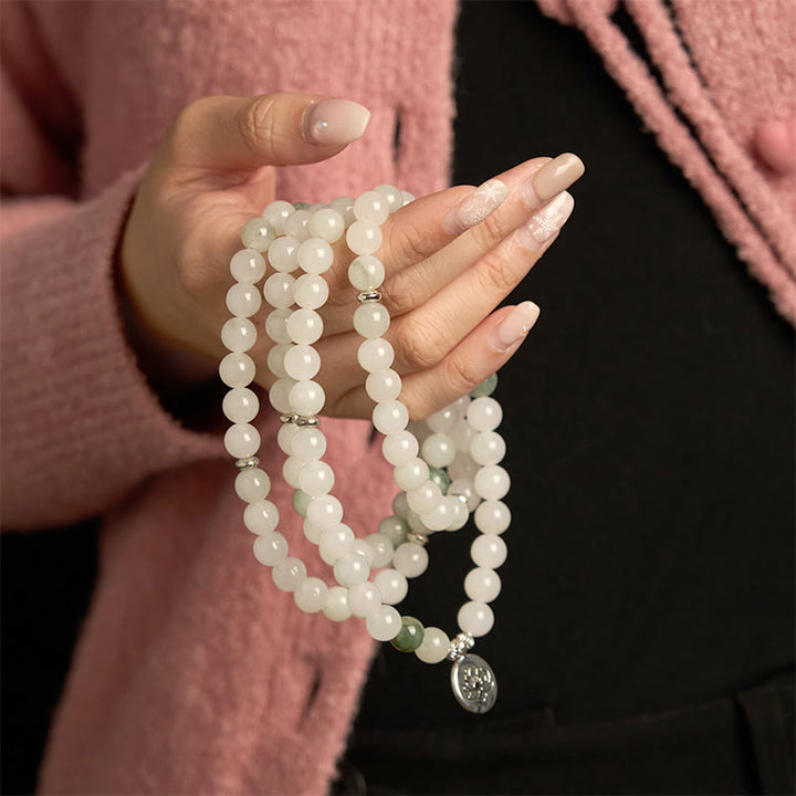 Bracelet porte-bonheur en jade naturel Tianshan avec 108 perles Mala Buddha Stones