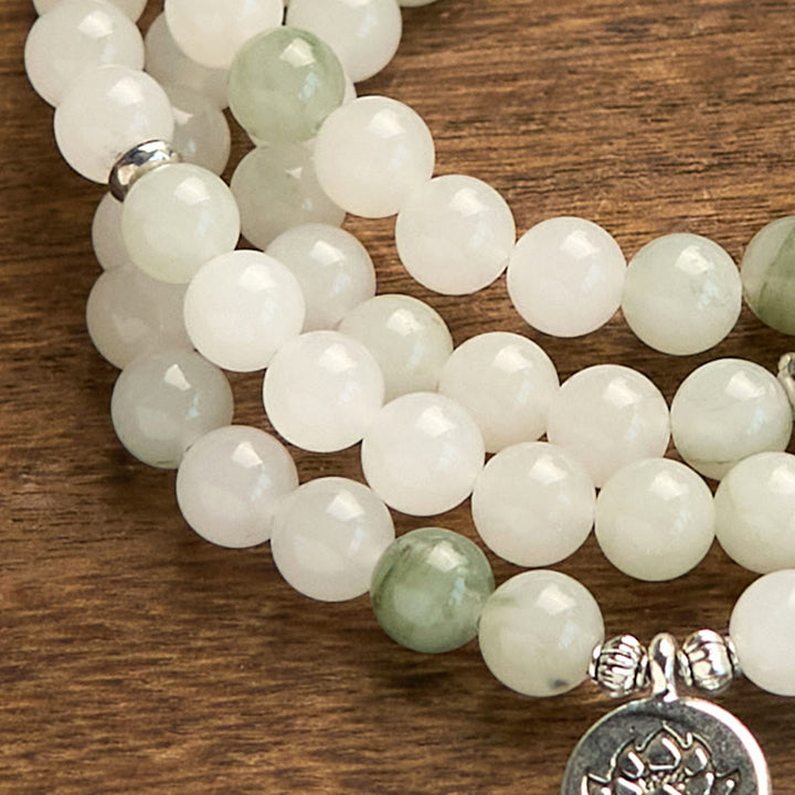 Bracelet porte-bonheur en jade naturel Tianshan avec 108 perles Mala Buddha Stones