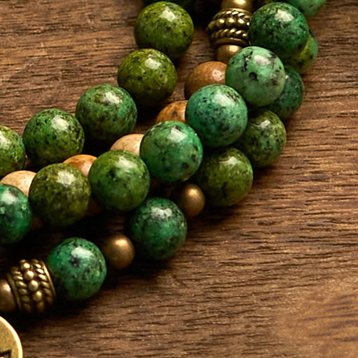Bracelet Mala 108 perles en pierre naturelle Buddha Stones Jasper Turquoise Lotus Positif