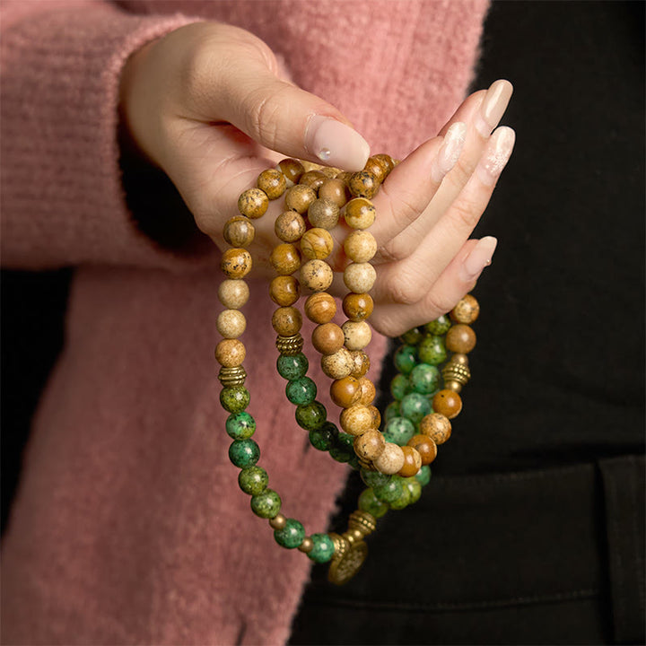 Bracelet Mala 108 perles en pierre naturelle Buddha Stones Jasper Turquoise Lotus Positif