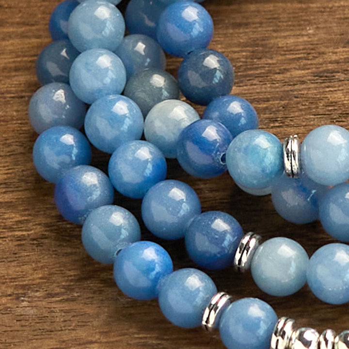 Bracelet Mala multicouches en aventurine bleue naturelle avec 108 Buddha Stones