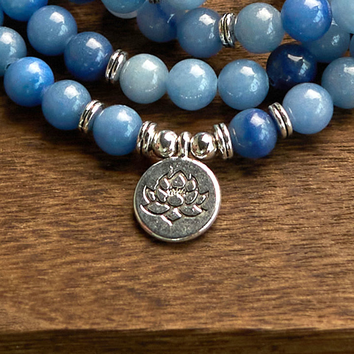 Bracelet Mala multicouches en aventurine bleue naturelle avec 108 Buddha Stones