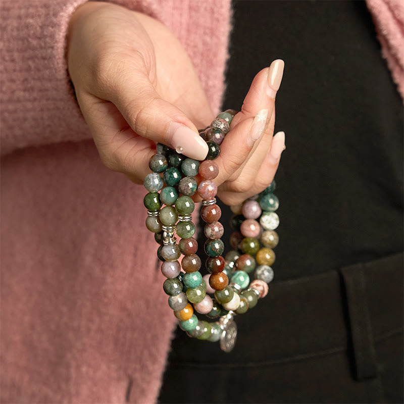 Buddha Stones Mala 108 perles en pierre naturelle d'agate indienne Lotus Calm
