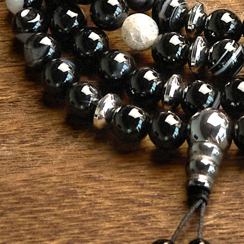Bracelet de protection en onyx noir avec 108 perles de Mala en pierre naturelle Buddha Stones