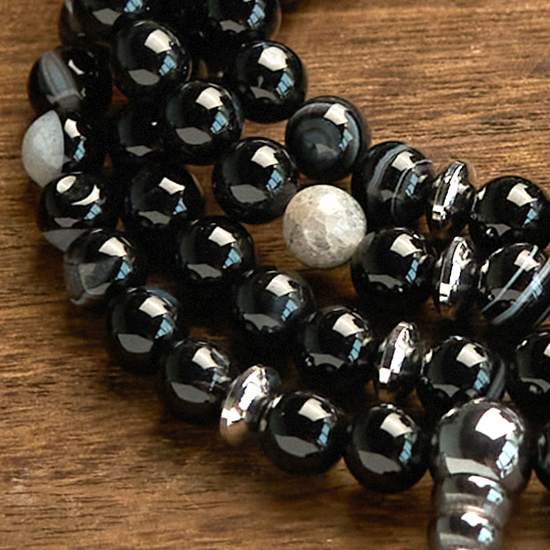 Bracelet de protection en onyx noir avec 108 perles de Mala en pierre naturelle Buddha Stones