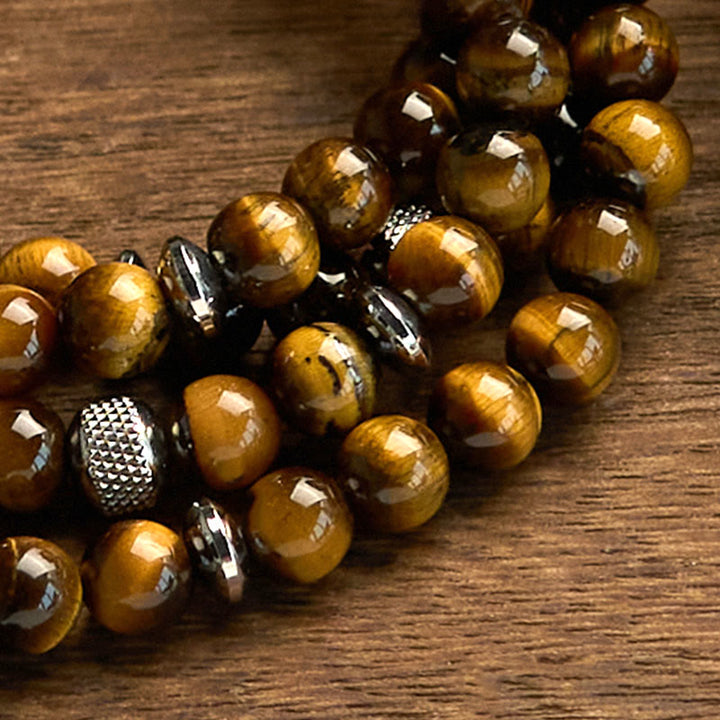 Bracelet de protection multi-tours en pierre naturelle œil de tigre 108 perles Mala Buddha Stones