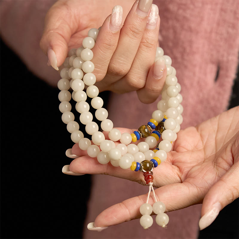 Bracelet Mala Buddha Stones 108 perles en quartzite naturel pour la richesse et la chance - image 4