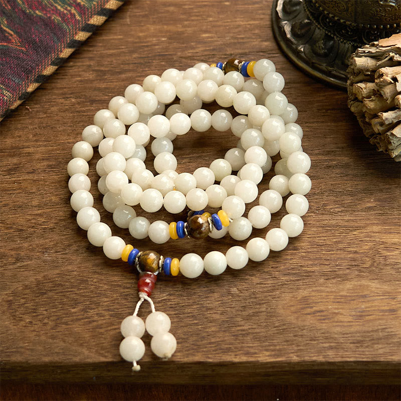 Bracelet Mala Buddha Stones 108 perles en quartzite naturel pour la richesse et la chance - Quartzite (tour de poignet : 14-16 cm) - image 1