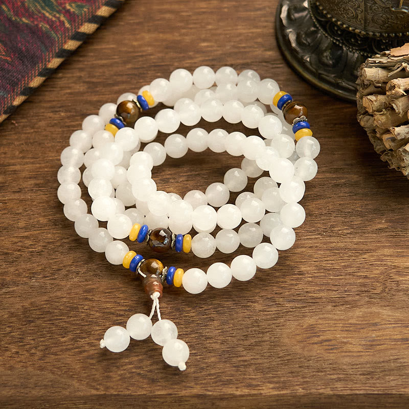 Bracelet Mala Buddha Stones 108 perles en quartzite naturel pour la richesse et la chance - image 5