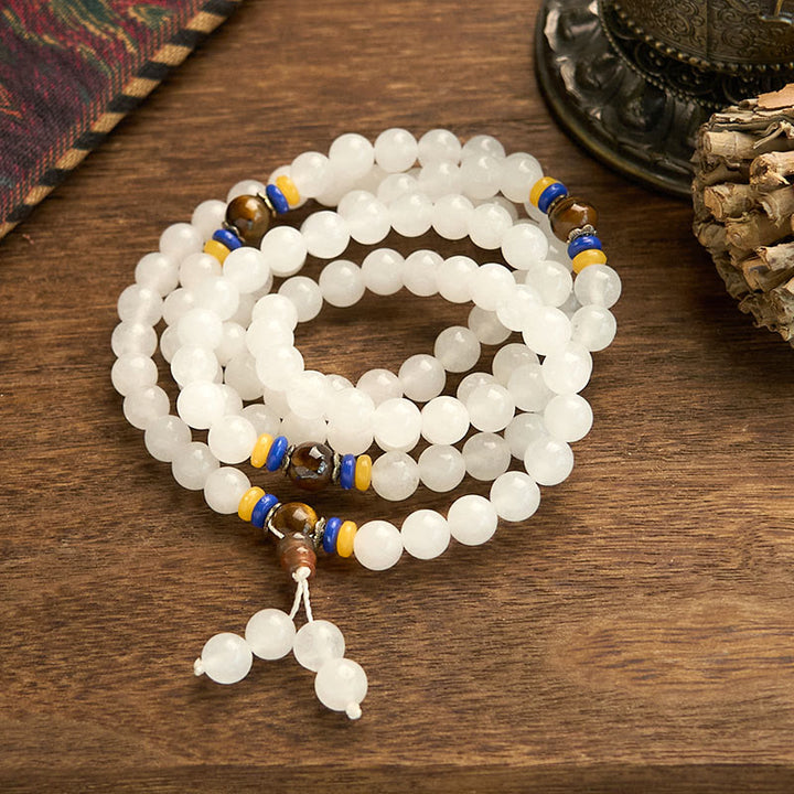 Bracelet Mala Buddha Stones 108 perles en quartzite naturel pour la richesse et la chance - image 5