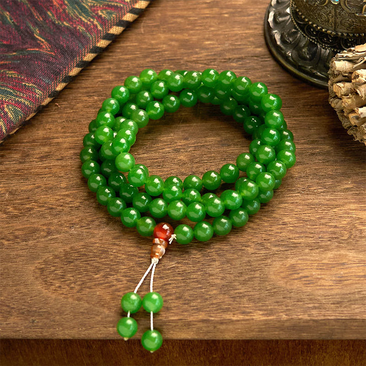 Bracelet porte-bonheur en jade cyan naturel avec 108 perles Mala Buddha Stones