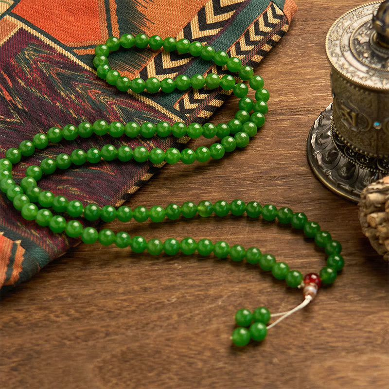 Bracelet porte-bonheur en jade cyan naturel avec 108 perles Mala Buddha Stones