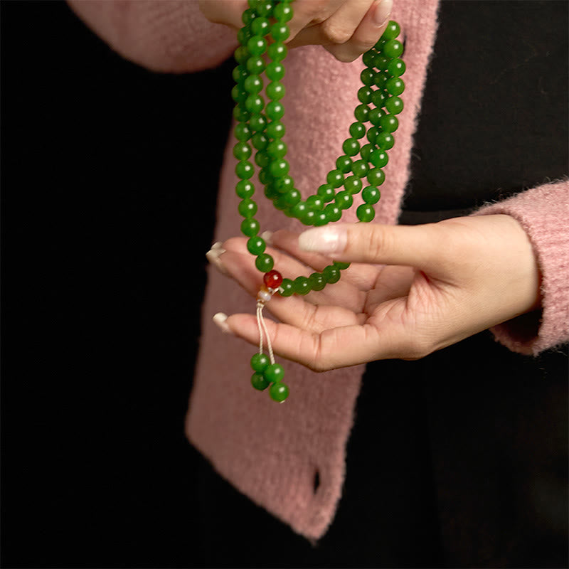Bracelet porte-bonheur en jade cyan naturel avec 108 perles Mala Buddha Stones