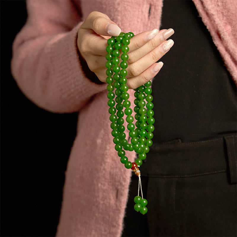 Bracelet porte-bonheur en jade cyan naturel avec 108 perles Mala Buddha Stones