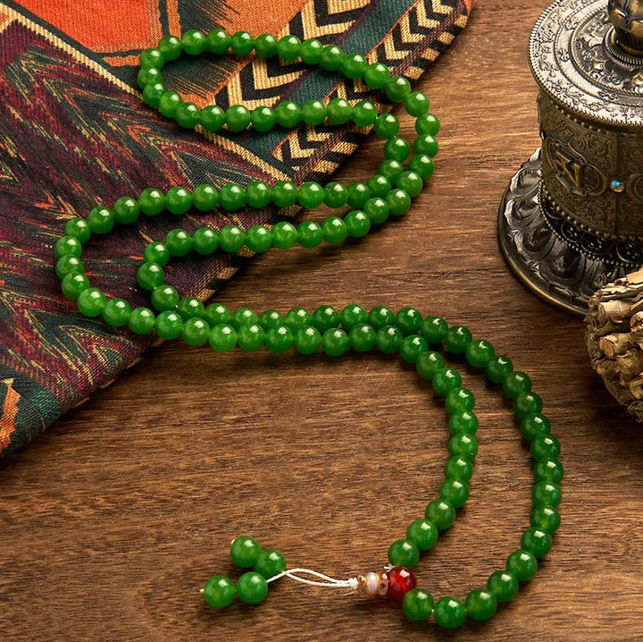 Bracelet porte-bonheur en jade cyan naturel avec 108 perles Mala Buddha Stones