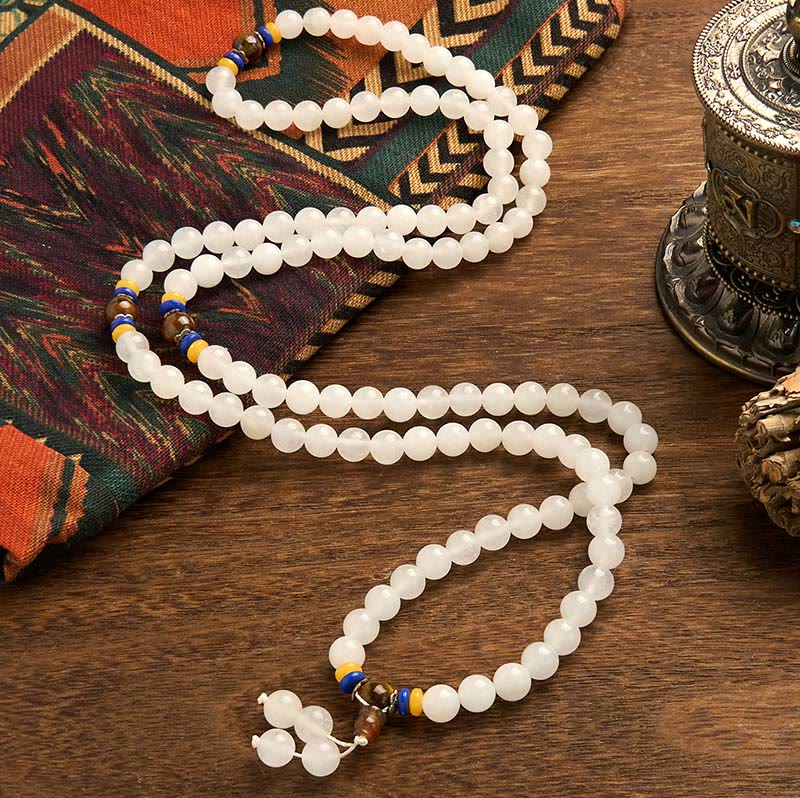 Bracelet Mala Buddha Stones 108 perles en quartzite naturel pour la richesse et la chance - image 2