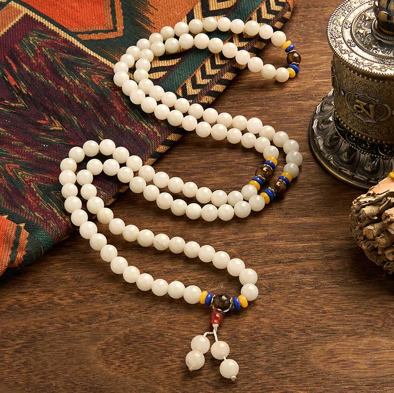 Bracelet Mala Buddha Stones 108 perles en quartzite naturel pour la richesse et la chance - image 8
