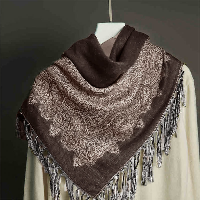 Écharpe en cachemire jacquard à imprimé floral coloré avec pompons et Buddha Stones pour l'automne et l'hiver - SaddleBrown 190*70cm - image 0