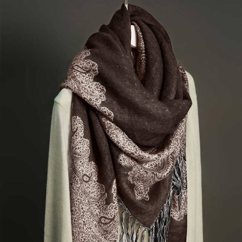 Écharpe en cachemire jacquard à imprimé floral coloré avec pompons et Buddha Stones pour l'automne et l'hiver