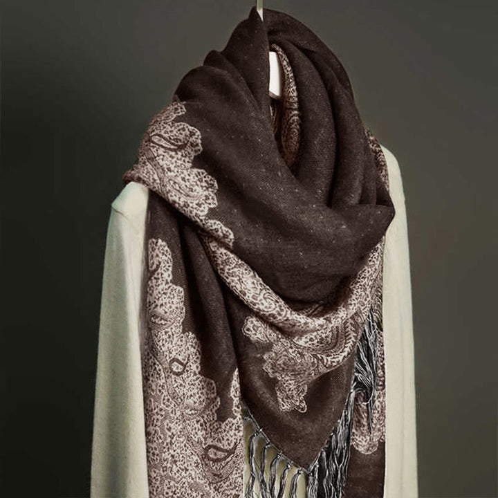 Écharpe en cachemire jacquard à imprimé floral coloré avec pompons et Buddha Stones pour l'automne et l'hiver