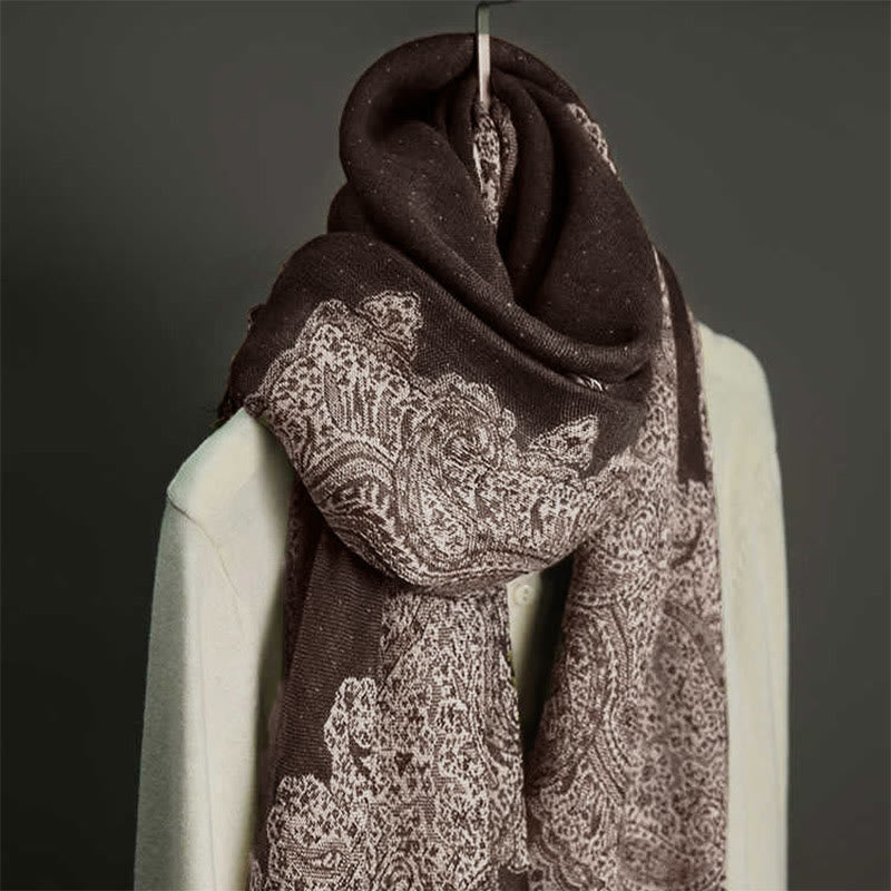 Écharpe en cachemire jacquard à imprimé floral coloré avec pompons et Buddha Stones pour l'automne et l'hiver