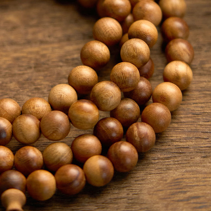 Bracelet de protection poli à la main en bois de pêche avec 108 perles de Mala en Buddha Stones - image 8