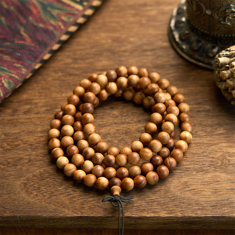 Bracelet de protection poli à la main en bois de pêche avec 108 perles de Mala en Buddha Stones - Bracelet Lightning Strike en bois de pêcher (Tour de poignet : 14-16 cm) - image 0