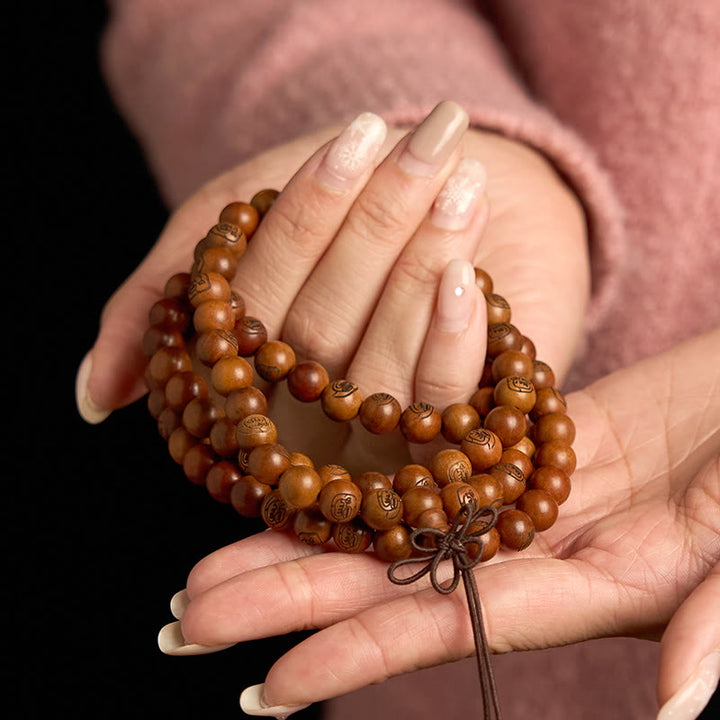 Bracelet de protection mantra de la lumière dorée en bois de jujubier frappé par la foudre avec 108 perles de Mala Buddha Stones