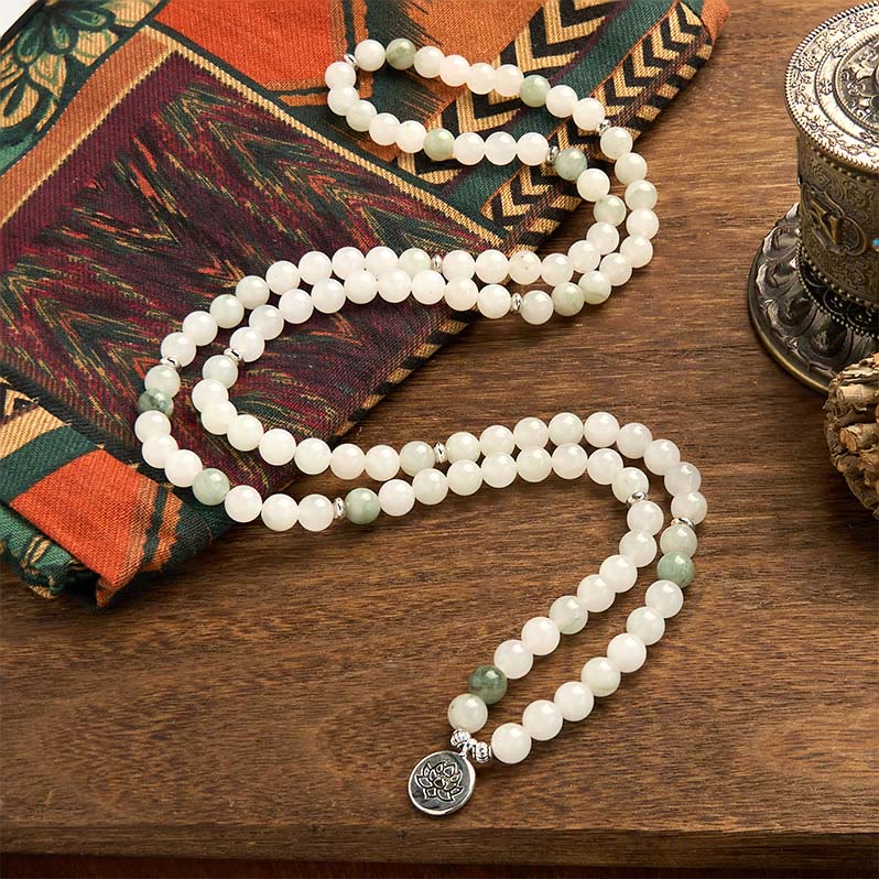 Bracelet porte-bonheur en jade naturel Tianshan avec 108 perles Mala Buddha Stones