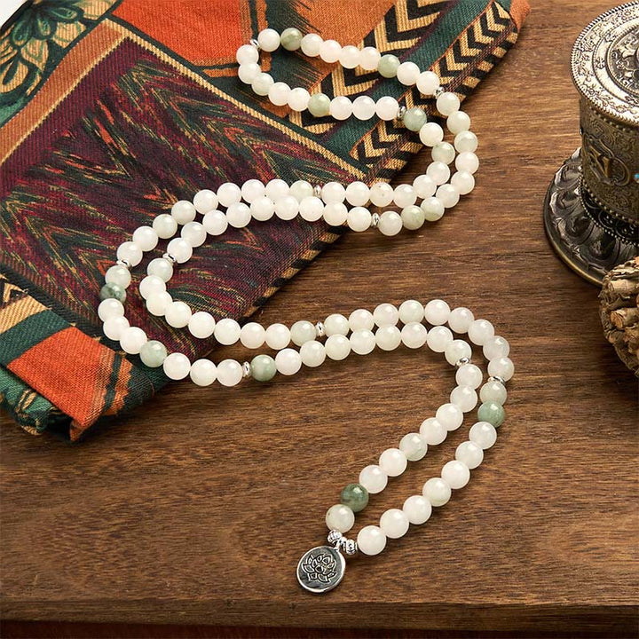 Bracelet porte-bonheur en jade naturel Tianshan avec 108 perles Mala Buddha Stones