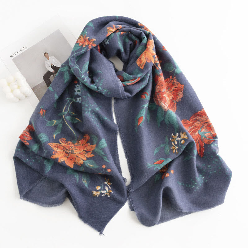 Écharpe enveloppante confortable et chaude avec motif imprimé de roses multiflores tibétaines en Buddha Stones pour l'automne et l'hiver