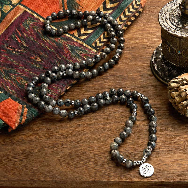 Bracelet de positivité Lotus en pierres naturelles noires pailletées multicouches avec 108 perles Mala Buddha Stones