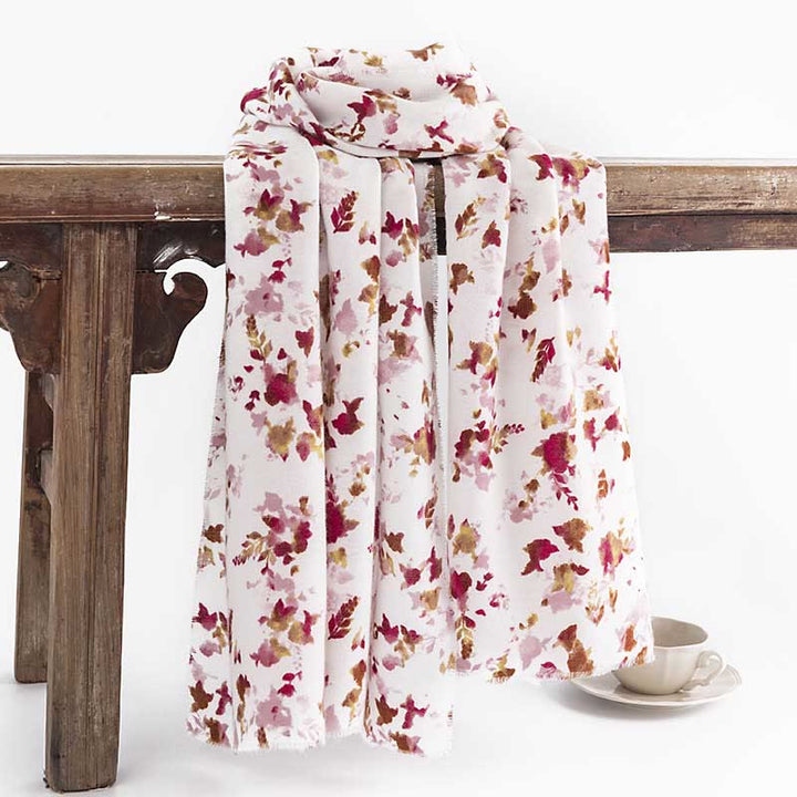 Écharpe de voyage chaude et confortable avec imprimé floral tibétain et Buddha Stones