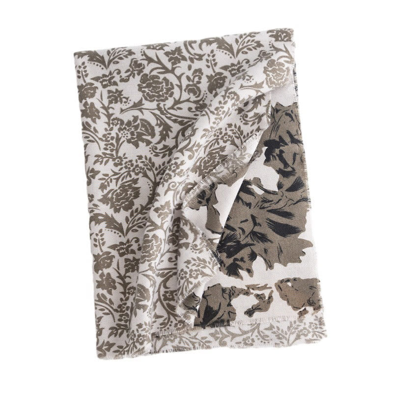 Écharpe de voyage chaude et confortable avec motifs de fleurs et de plantes tibétaines et Buddha Stones