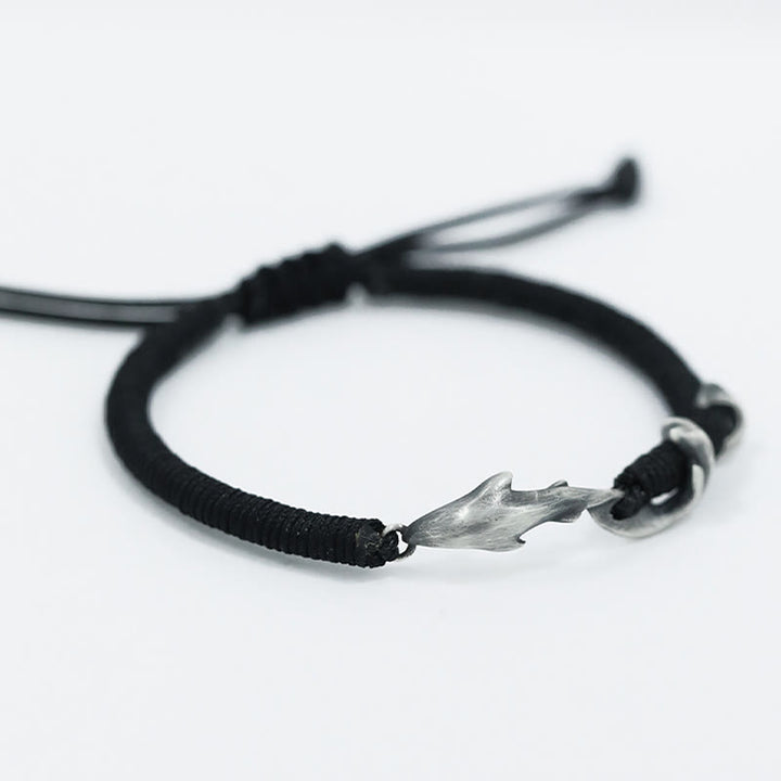 Bracelet de protection en corde de cire noire en argent sterling 999 avec requin de Buddha Stones - image 3