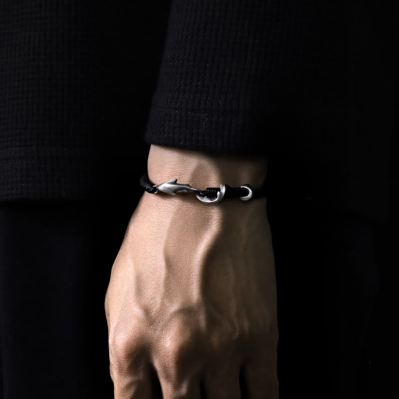 Bracelet de protection en corde de cire noire en argent sterling 999 avec requin de Buddha Stones - image 14