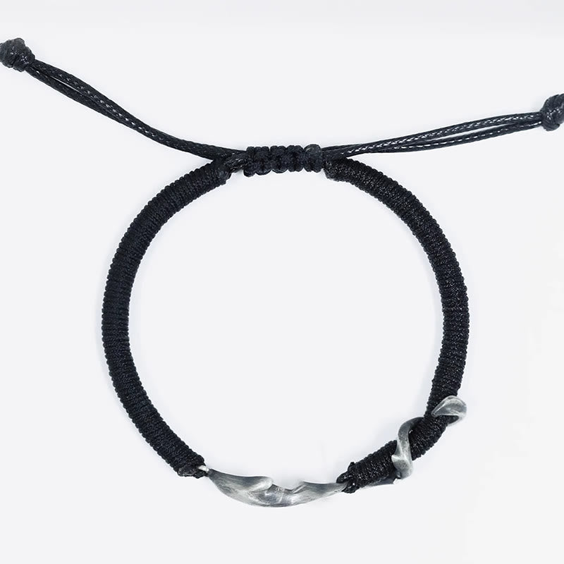 Bracelet de protection en corde de cire noire en argent sterling 999 avec requin de Buddha Stones